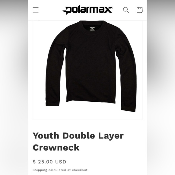 Polarmax base layers, black, includes long sleeve top & pants, youth small (6-8) - Picture 2 of 4